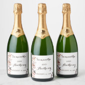 Modern Flowers Feathers Wedding Wine Bottle Label Schaumweinetikett (Flaschen)