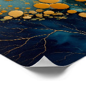 Modern Fluid Abstract Teal Gold Bubbles & Veins Poster (Ecke)