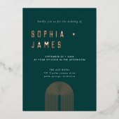 Modern Foil Boho Arch Green Wedge Folieneinladung (Vorderseite)