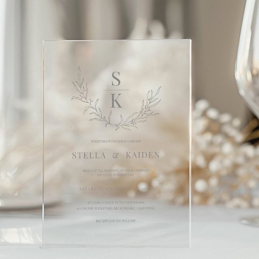 Modern Foliage Leaf Sketch Acryleinladungen