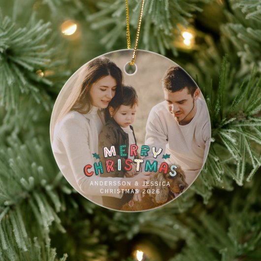 Modern foliage wreath photo Christmas Keramik Ornament (Baum)