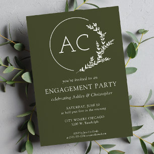 Modern Folirahmen Olive Green Engagement Party Einladung
