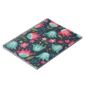Modern Folk Art Floral - Teal & Coral Bell Flowers Notizblock (Linke Seite)