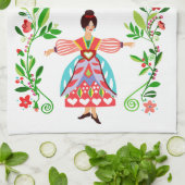 Modern Folk Art Style Flower Garden Girl Geschirrtuch (Gefaltet)