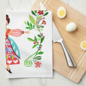 Modern Folk Art Style Flower Garden Girl Geschirrtuch (Viertel Falte)