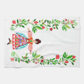 Modern Folk Art Style Flower Garden Girl Geschirrtuch (Horizontal)