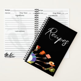 Modern Food on Forks Recipe Spirituosen Notebook Notizblock