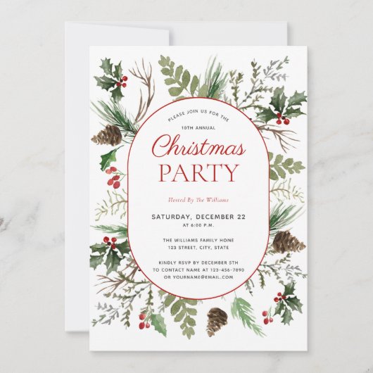 Modern Forest Berry Pinecone Weihnachtsgebäck Part Einladung (Vorderseite)