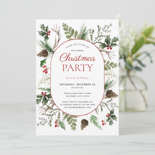 Modern Forest Berry Pinecone Weihnachtsgebäck Part Einladung (Stehend Vorderseite)