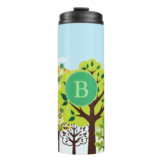 Modern Forest Garden Art Monogram Green Nature Thermosbecher (Vorderseite)