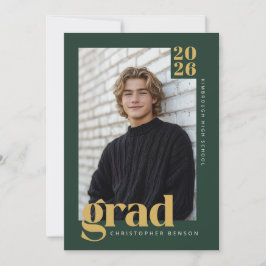 Modern Forest Green Gold Photo Graduation Einladung