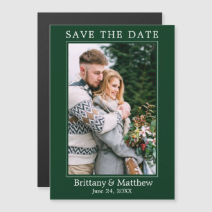 Modern Forest Green Magnetic Save the Date Magnetkarte