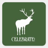 Modern Forest Green Weihnachtsfest Hirsch Quadratischer Aufkleber (Vorderseite)
