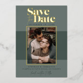 Modern Forest Greens Photo Save The Date Folieneinladung (Vorderseite)