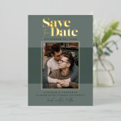 Modern Forest Greens Photo Save The Date Folieneinladung (Stehend vorne)