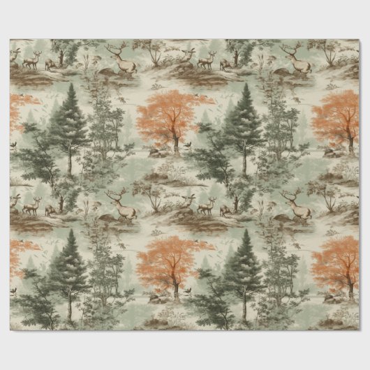 Modern Forest Junting Green Toile de Jouy Pattern Geschenkpapier (Flach)