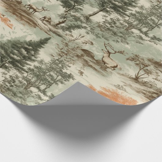 Modern Forest Junting Green Toile de Jouy Pattern Geschenkpapier (Ecke)