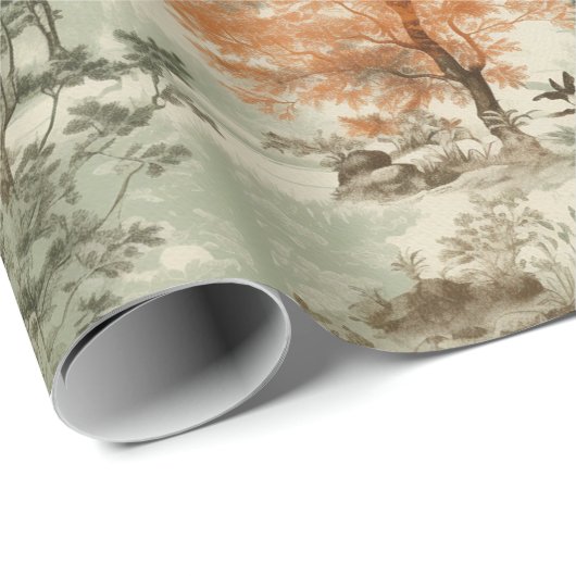 Modern Forest Junting Green Toile de Jouy Pattern Geschenkpapier (Rolleneckpunkt)