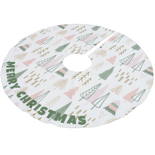 Modern Forest of Trees - Frohe Weihnachten Polyester Weihnachtsbaumdecke (Schrägansicht)