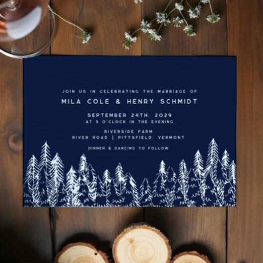 Modern Forest Pine Minimalistisch Evergreen Weddin Einladung