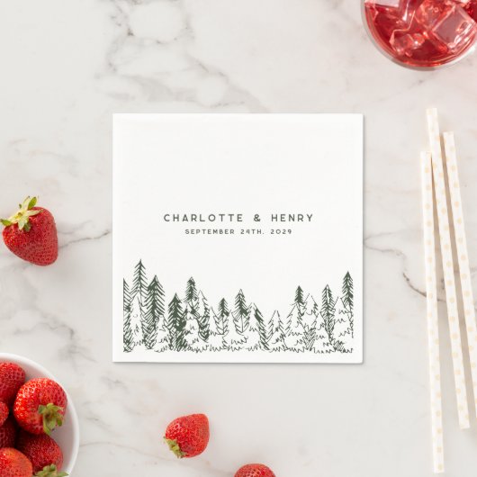Modern Forest Pine Minimalistisch Evergreen Weddin Serviette (Beispiel)