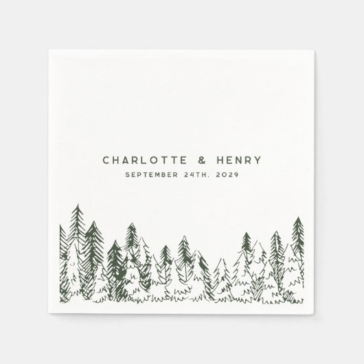 Modern Forest Pine Minimalistisch Evergreen Weddin Serviette (Vorderseite)