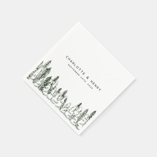 Modern Forest Pine Minimalistisch Evergreen Weddin Serviette (Ecke)