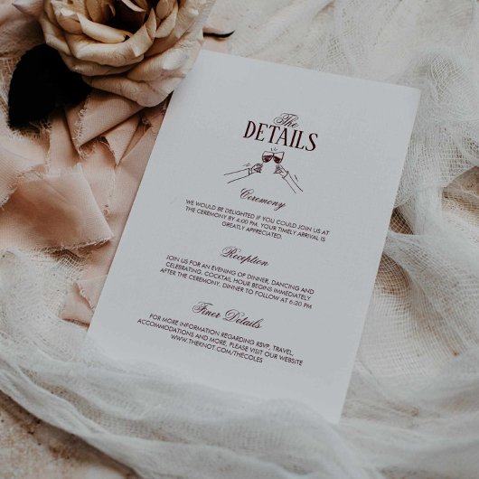 Modern Formal Burgundy Wedding Details Begleitkarte