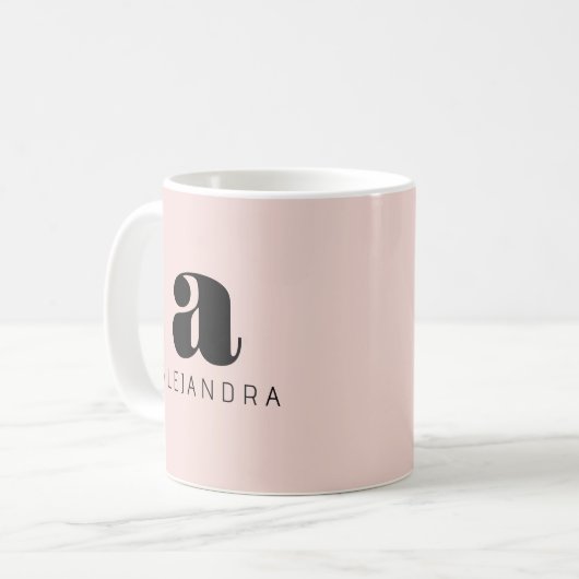 Modern formatierter, rosa Monogramm-Name Kaffeetasse (Vorderseite Links)