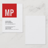 Modern formatierter Text Monogram Red White Berufl Visitenkarte (Vorne/Hinten)
