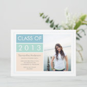 Modern Foto Abschluss Einladung - Minze/Blau (Stehend Vorderseite)