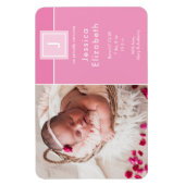 Modern Foto Baby Monogram Girl Birth Announcement Magnet (Vertikal)