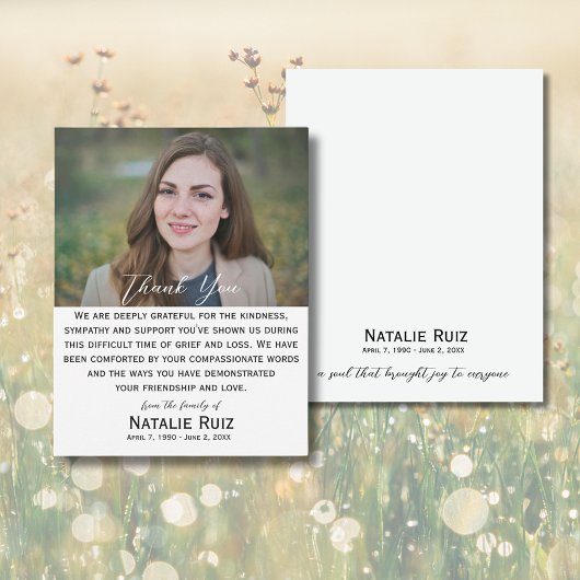 Modern Foto Beerdigung Dankeschön Karte
