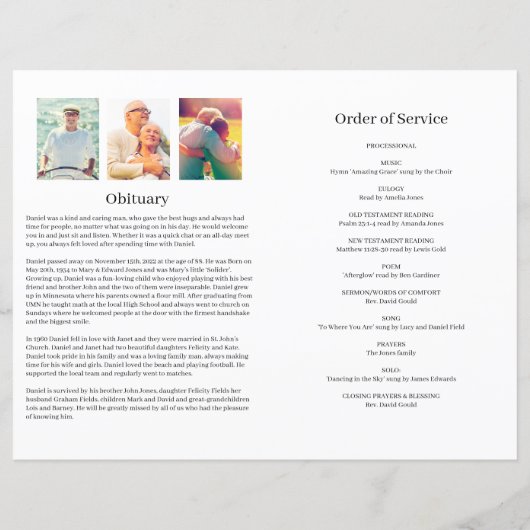 Modern Foto Beerdigung Programm für Männer (Rückseite)