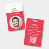 Modern Foto Beruflicher QR-Code Roter Name Ausweis (Vorder- & Rückseite)