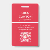 Modern Foto Beruflicher QR-Code Roter Name Ausweis (Rückseite)