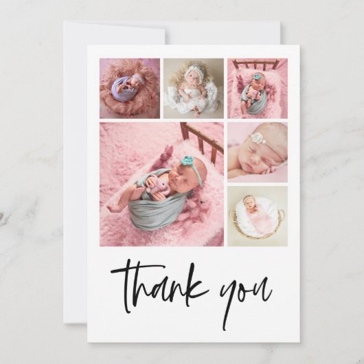 Modern Foto Collage Baby Birth Vielen Dank Ankündigung (Vorderseite)