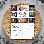 Modern Foto Collage Baby Vielen Dank Ankündigung Postkarte<br><div class="desc">Moderne Foto Collage Baby Geburtsankündigung Postkarte. Design mit Dankeschön Drehbuch,  8 Fotos des Babys,  Geburtsstatistiken,  Datum und einen Namen auf der Vorderseite. Personalisieren Sie mit Ihrem Dankeschön Nachricht auf der Rückseite.</div>