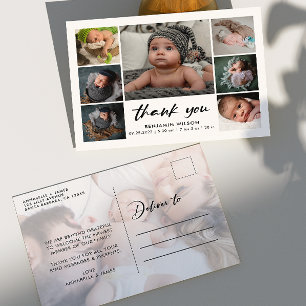 Modern Foto Collage Baby Vielen Dank Ankündigungspostkarte