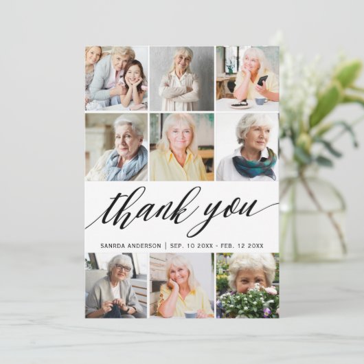 Modern Foto Collage Beerdigung Danke (Stehend Vorderseite)
