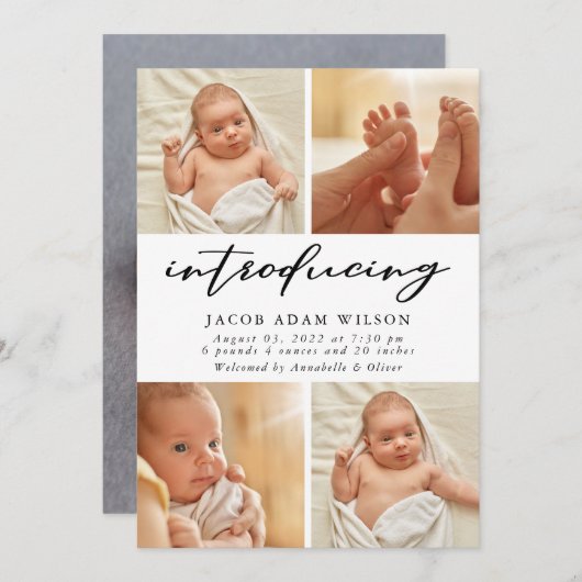 Modern Foto Collage Birth Ankündigung (Vorne/Hinten)