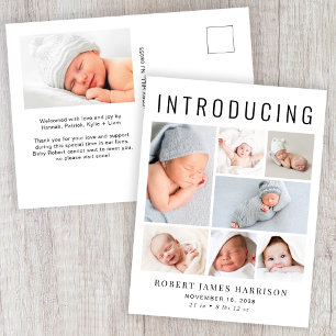 Modern Foto Collage Birth Ankündigungspostkarte