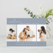 Modern Foto Collage Blue Birth Ankündigung (Stehend Vorderseite)