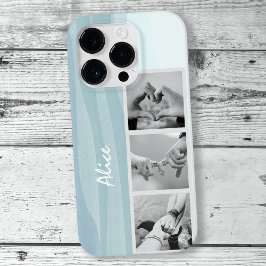 Modern Foto Collage Cool Blue Watercolor Name iPhone 16 Pro Hülle