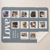 Modern Foto Collage Couple Liebe Dusty Blue Sherpadecke (Vorderseite (Horizontal))