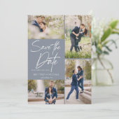 Modern Foto Collage Dusty Blue Save The Date (Stehend Vorderseite)