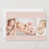 Modern Foto Collage Einfaches Script Rosa Geburt Ankündigung (Vorderseite)