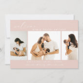 Modern Foto Collage Einfaches Script Rosa Geburt Ankündigung (Vorderseite)