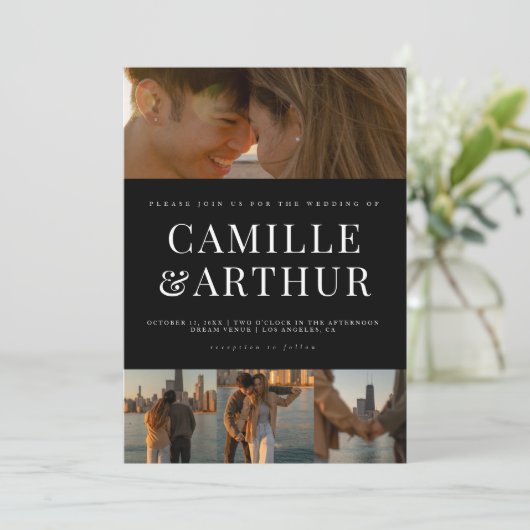 Modern Foto Collage Elegant Stilvolle Hochzeit Einladung (Stehend Vorderseite)