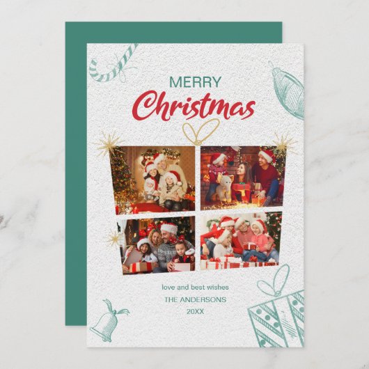 Modern Foto Collage Frohe Weihnachtskarte Einladung (Vorne/Hinten)